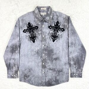 Eighty Eight Tie Dye‎ Shirt Men's Large Black Cross Wings Fuzzy Long Sleeve 88
